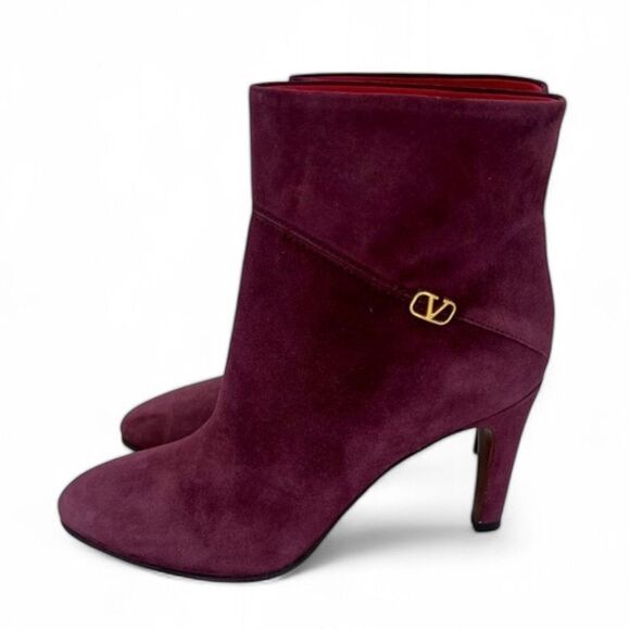 Authentic VALENTINO GARAVANI Suede Burgundy V Logo Ankle Boots Size EU37 - Picture 5 of 12